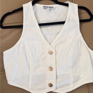 Walter Baker White V-Neck Button Crop Top